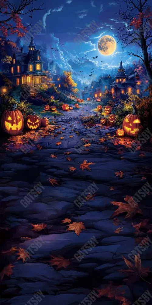 Gatsby Scary Halloween Village Night Photography Backdrop Gbsx-00619 - Gatsby Backdrop