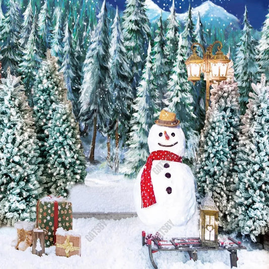 Gatsby Snowy Forest Snowman Photography Backdrop Gbsx-00689 - Gatsby Backdrop