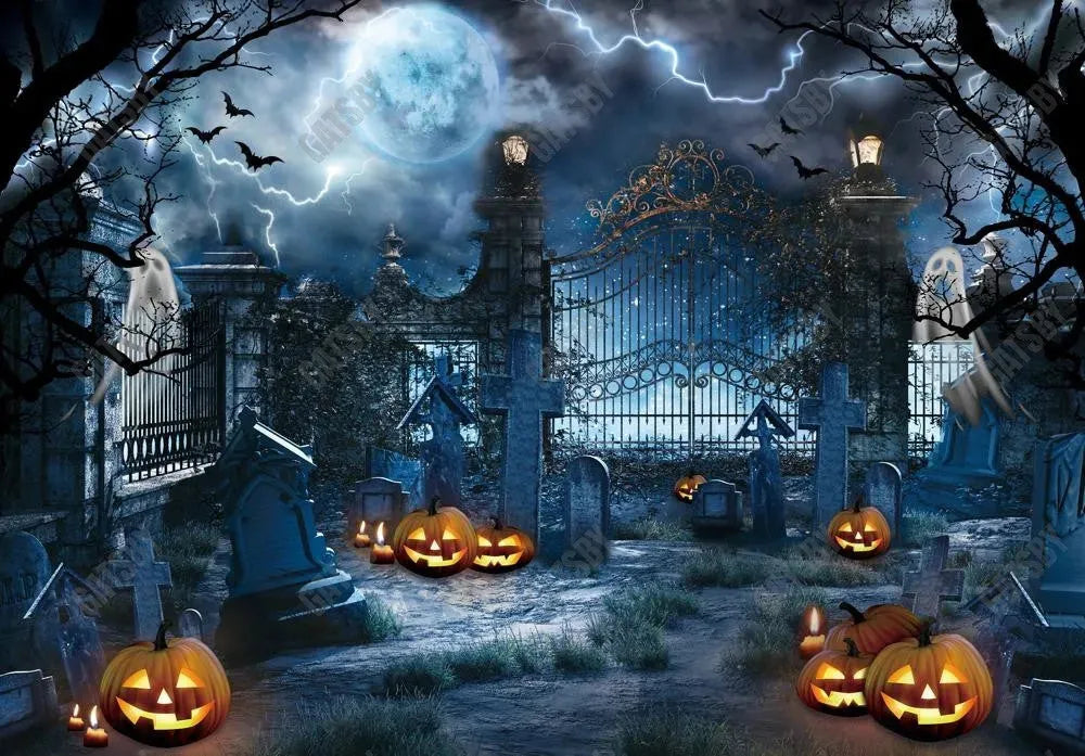 Gatsby Spooky Halloween Cemetery Photography Backdrop Gbsx-00936 - Gatsby Backdrop