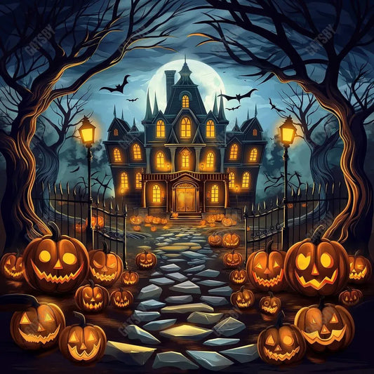 Gatsby Spooky Pumpkin Pathway Photography Backdrop Gbsx-00628 - Gatsby Backdrop