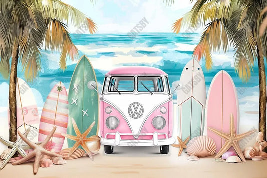 Gatsby Summer Beach Van Photography Backdrop GBSX-00038 - Gatsby Backdrop