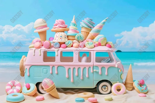 Gatsby Summer Seaside Ice Cream Car Photography Backdrop Gbsx-00384 - Gatsby Backdrop