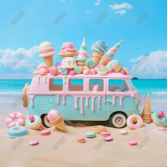 Gatsby Summer Seaside Ice Cream Car Photography Backdrop Gbsx-00384 - Gatsby Backdrop