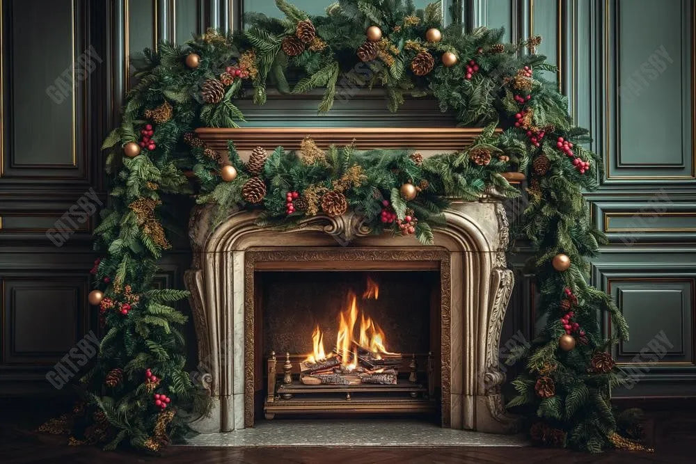 Gatsby Vintage Christmas Fireplace Photography Backdrop Gbsx-00894 - Gatsby Backdrop