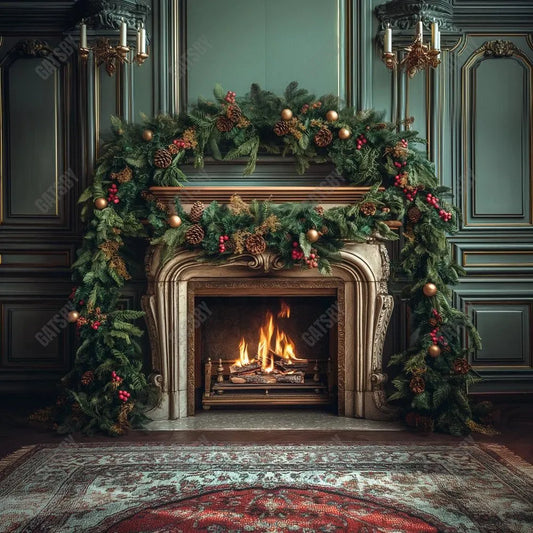 Gatsby Vintage Christmas Fireplace Photography Backdrop Gbsx-00894 - Gatsby Backdrop