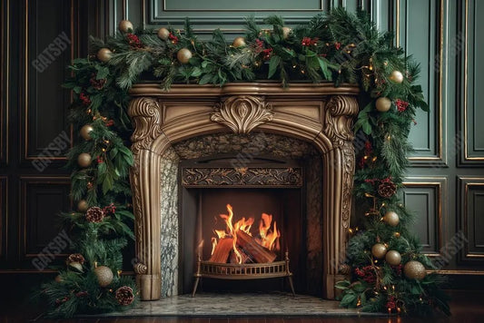 Gatsby Vintage Christmas Fireplace Photography Backdrop Gbsx-00895 - Gatsby Backdrop