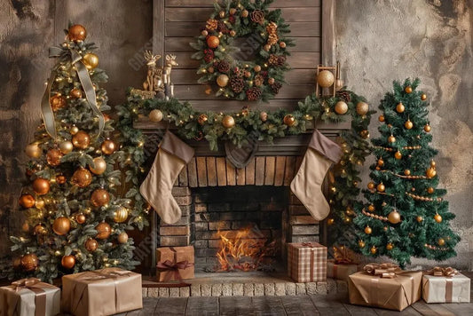 Gatsby Vintage Loft Fireplace Tree Photography Backdrop Gbsx-00753 - Gatsby Backdrop