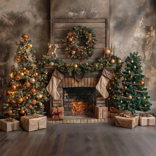 Gatsby Vintage Loft Fireplace Tree Photography Backdrop Gbsx-00753 - Gatsby Backdrop