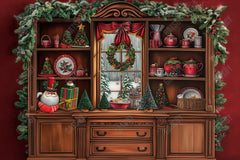 Gatsby Vintage Red Christmas Kitchen Photography Backdrop Gbsx-00298 - Gatsby Backdrop