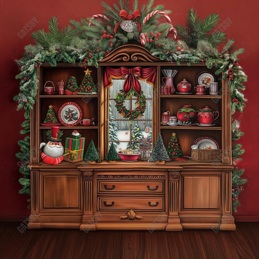 Gatsby Vintage Red Christmas Kitchen Photography Backdrop Gbsx-00298 - Gatsby Backdrop