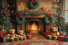 Gatsby Warm Christmas Corner Fireplace Photography Backdrop Gbsx-01015 - Gatsby Backdrop