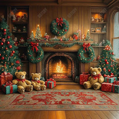 Gatsby Warm Christmas Corner Fireplace Photography Backdrop Gbsx-01015 - Gatsby Backdrop