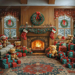 Gatsby Warm Christmas Corner Fireplace Photography Backdrop Gbsx-01016 - Gatsby Backdrop