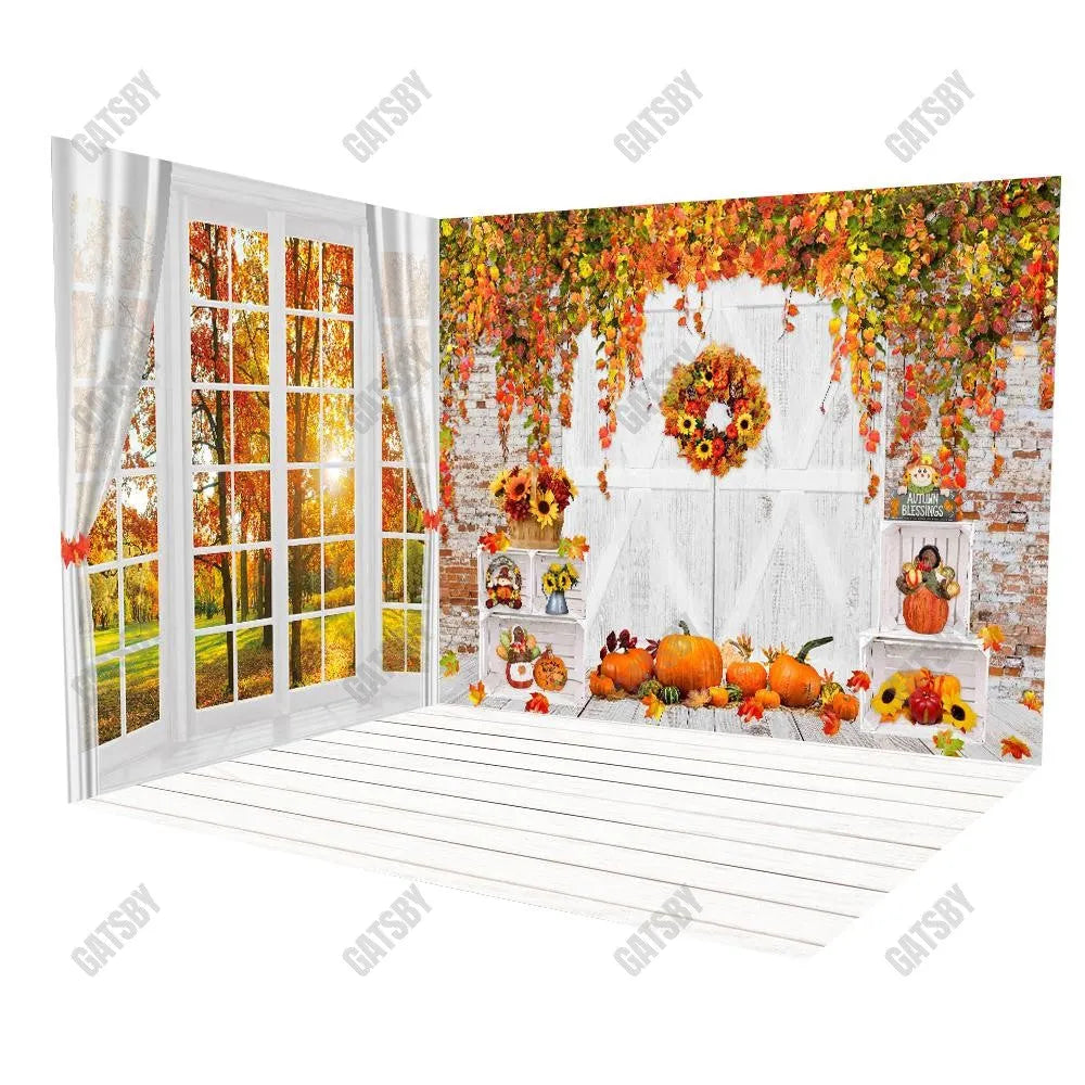 Gatsby White Autumn Barn Door Room Set Backdrop YM2T-A4943&YM8P-A7473&YM8C-B0488 - Gatsby Backdrop