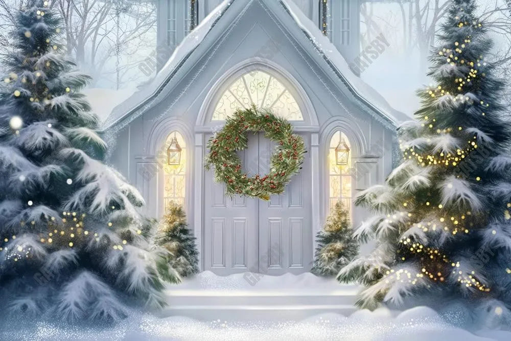 Gatsby White Winter Church Door Photography Backdrop GBSX-00148 - Gatsby Backdrop