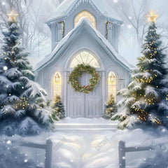 Gatsby White Winter Church Door Photography Backdrop GBSX-00148 - Gatsby Backdrop