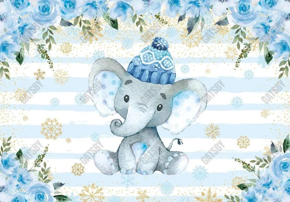 Gatsby Winter Elephant Baby Shower Photography Backdrop Gbsx-00499 - Gatsby Backdrop