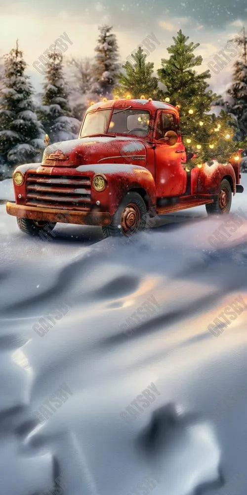 Gatsby Winter Forest Christmas Red Truck Photography Backdrop Gbsx-00821 - Gatsby Backdrop