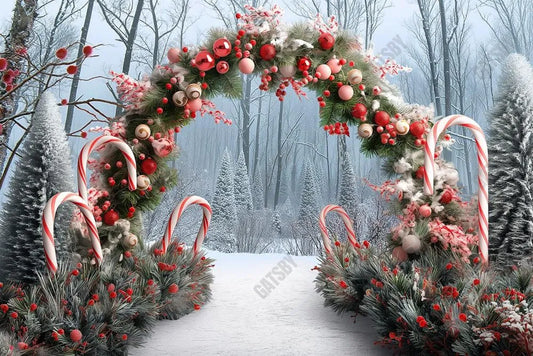 Gatsby Winter Forest Christmas Tree Arch Photography Backdrop Gbsx-00771 - Gatsby Backdrop