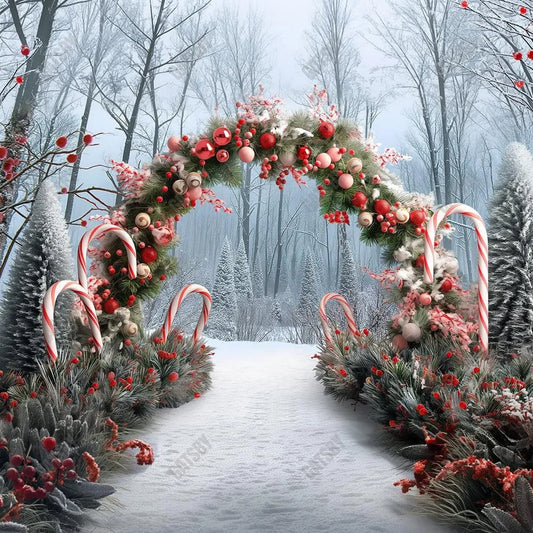 Gatsby Winter Forest Christmas Tree Arch Photography Backdrop Gbsx-00771 - Gatsby Backdrop