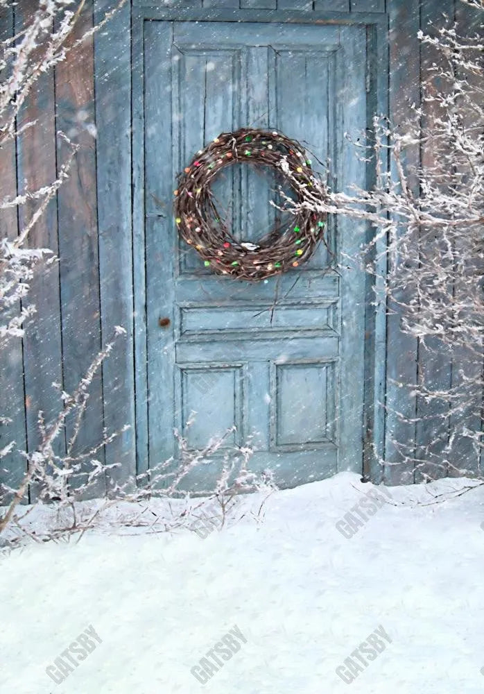 Gatsby Winter Snowy Door Photography Backdrop Gbsx-00544 - Gatsby Backdrop