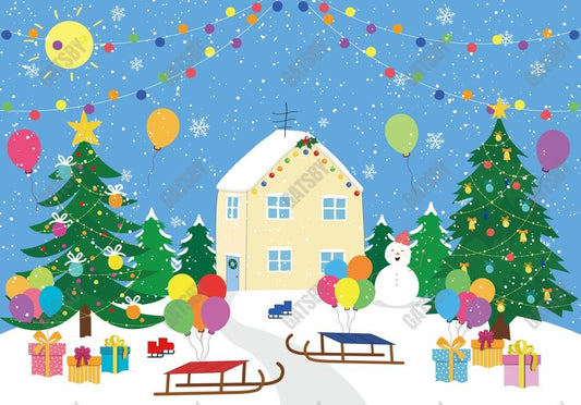 Gatsby Winter Snowy House Photography Backdrop GBSX-00046 - Gatsby Backdrop