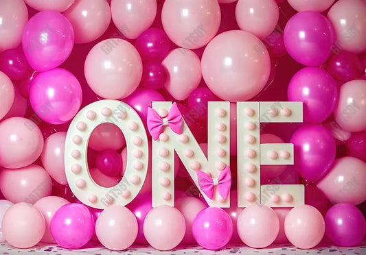 Girl 1st Birthday Pink Balloons Backdrop - Gatsby Backdrop