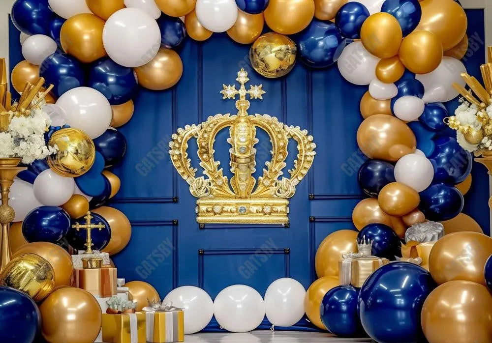 Gold Prince Crown Blue Backdrop - Gatsby Backdrop