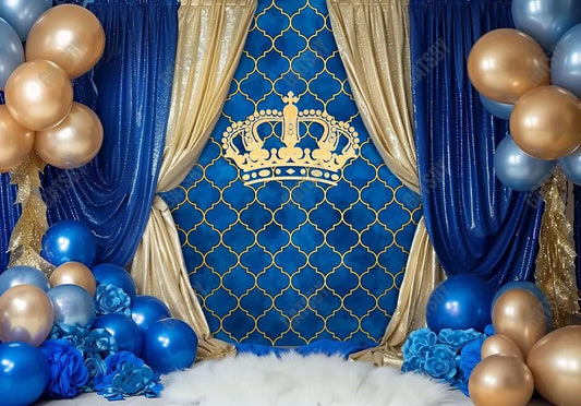 Gold Prince King Crown Blue Backdrop - Gatsby Backdrop