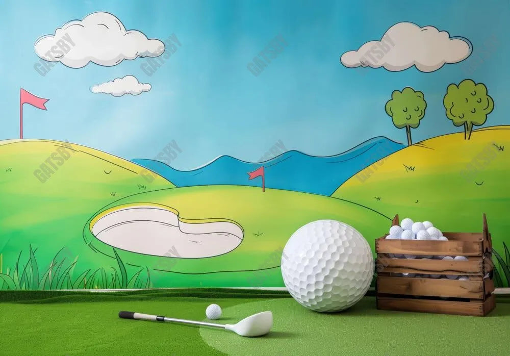 Golf Course Cartoon Background Backdrop - Gatsby Backdrop