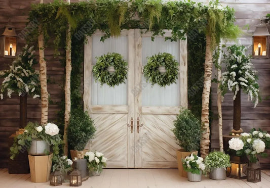 Greenery Spring Wooden Door Photography Backdrop - Gatsby Backdrop