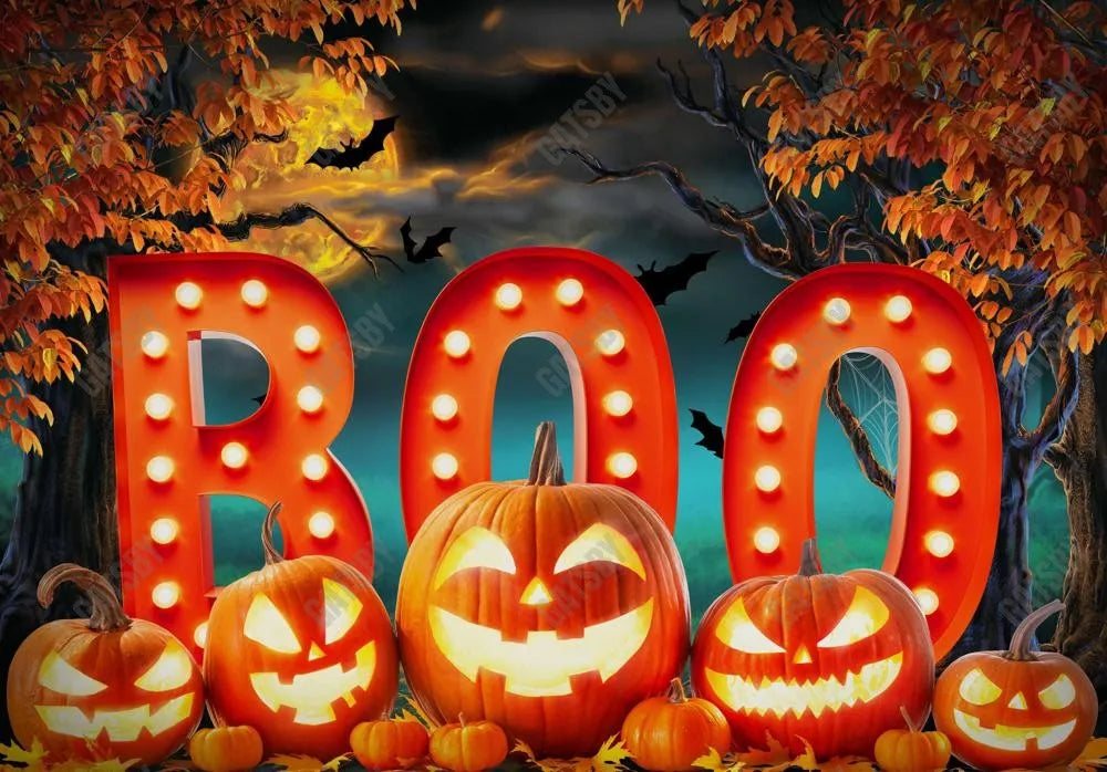 Halloween Boo Forest Pumpkin Backdrop - Gatsby Backdrop