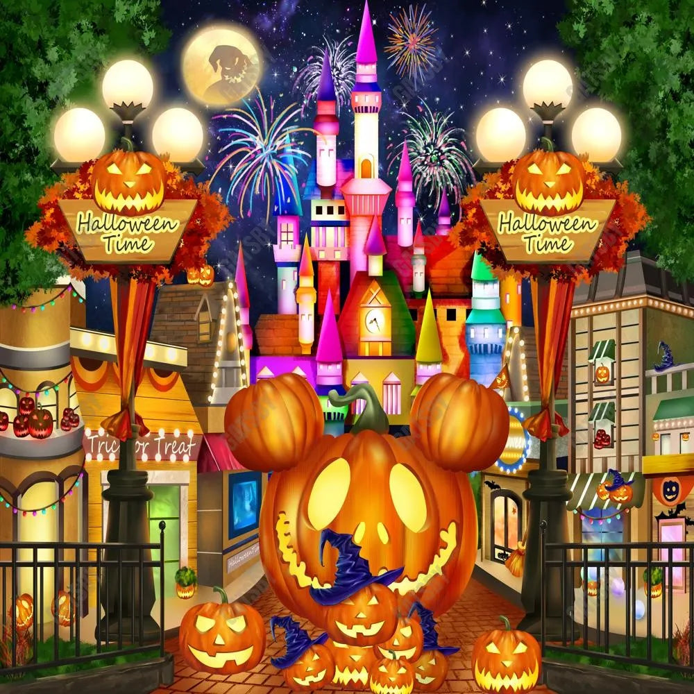 Halloween Castle Town Photography Backdrop GBSX-99787 - Gatsby Backdrop