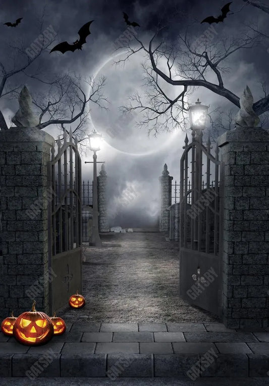 Halloween Cemetery Gate Photography Backdrop GBSX-99788 - Gatsby Backdrop