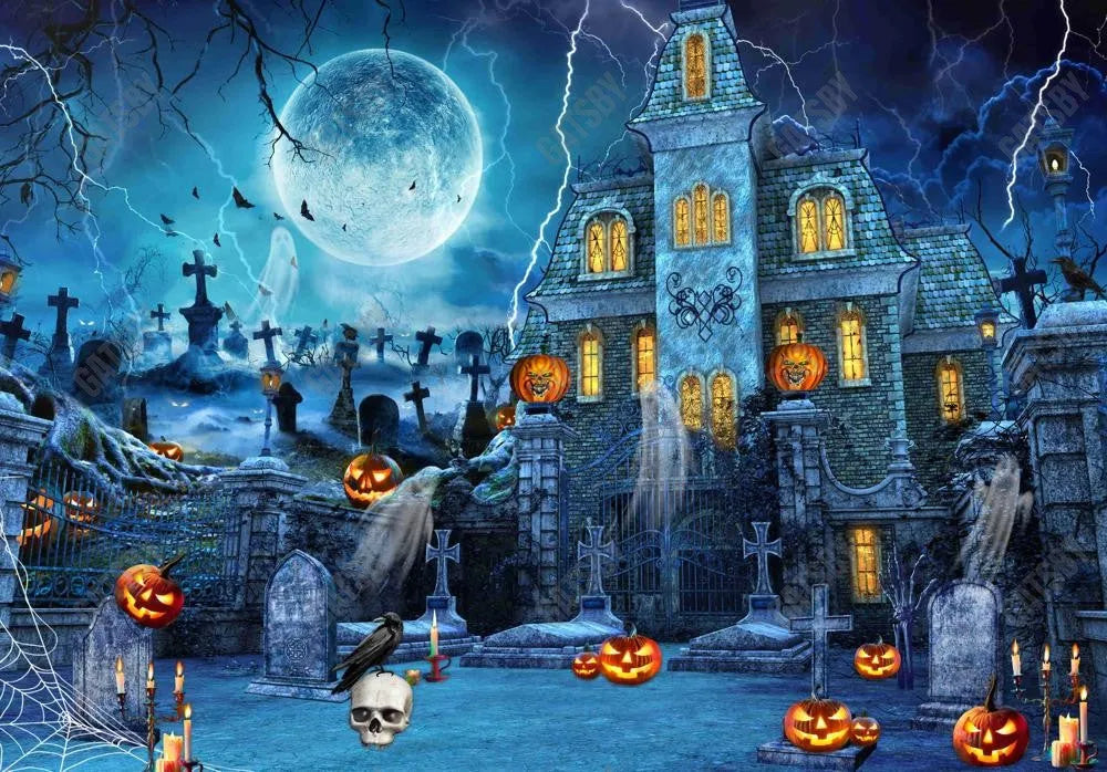 Halloween Haunted House Photo Backdrop - Gatsby Backdrop