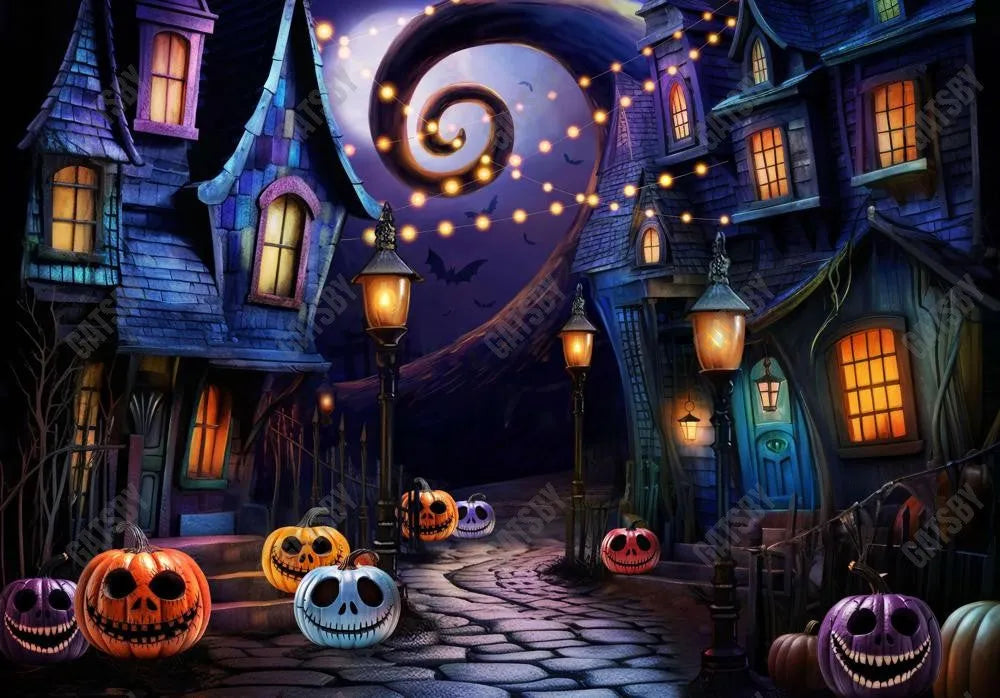 Halloween Nightmare Town Backdrop - Gatsby Backdrop