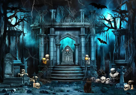 Halloween Scary Night Cemetery Photography Backdrop - Gatsby Backdrop