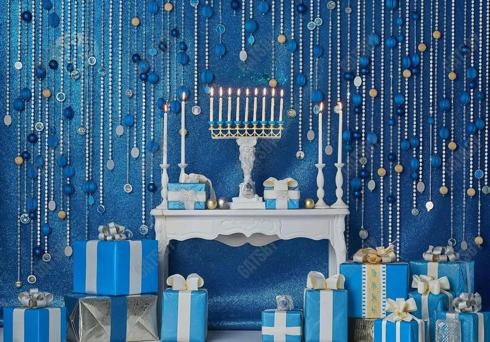 Hanukkah Celebration Blue Backdrop - Gatsby Backdrop