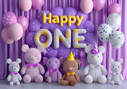 Happy 1st Birthday Purple Toy Backdrop - Gatsby Backdrop