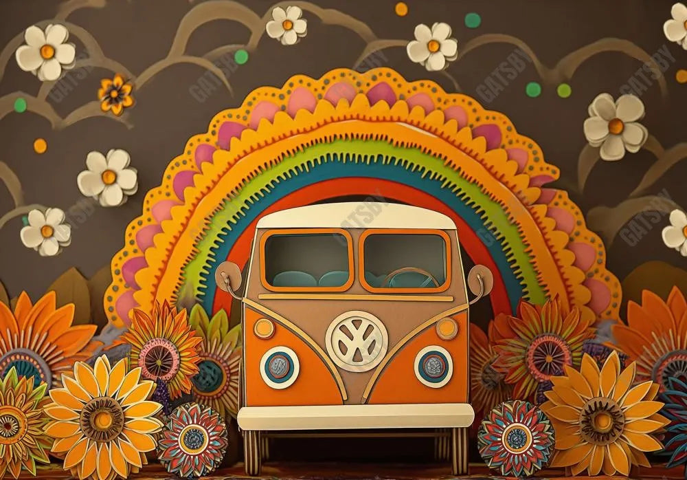 Happy Hippie Van Groovy Backdrop - Gatsby Backdrop