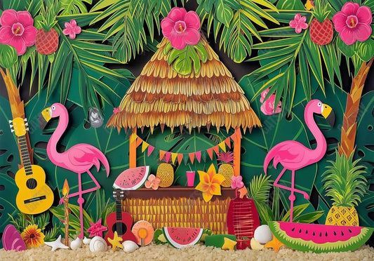 Hawaii Tropical Flamingo Papercut Backdrop - Gatsby Backdrop