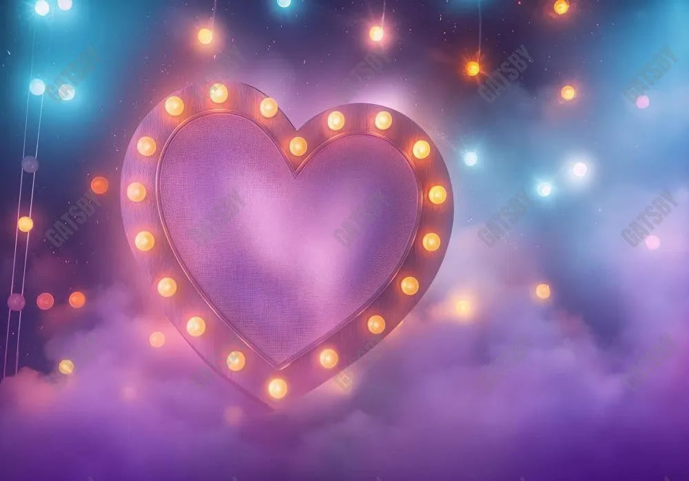 Heart Lighting Purple Cloud Stage Backdrop - Gatsby Backdrop