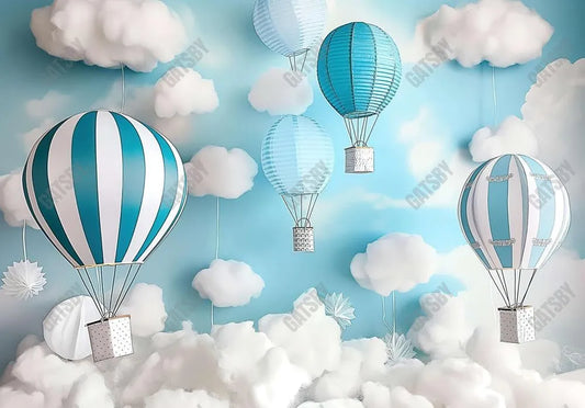 Hot Air Balloons Clouds Blue Sky Backdrop - Gatsby Backdrop