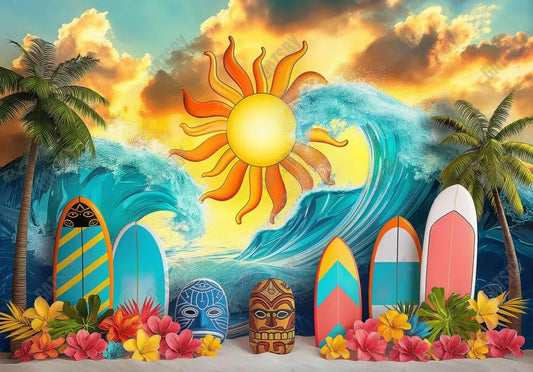 Island Beach Sun Tribal Mask Backdrop - Gatsby Backdrop