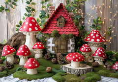 Little Red Forest House Mushrooms Backdrop - Gatsby Backdrop