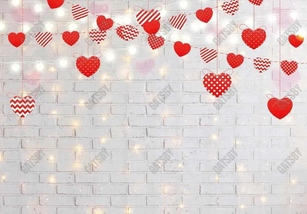 Love Sweet Heart Valentine's White Brick Wall Backdrop - Gatsby Backdrop