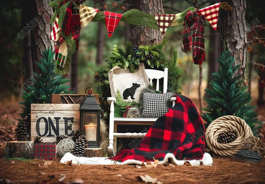 Lumberjack 1St Birthday Cake Smash Photography Backdrop GBSX-99809 - Gatsby Backdrop