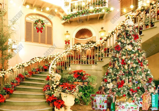 Luxury Christmas Stairs Photo Backdrop - Gatsby Backdrop