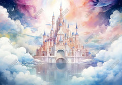 Magical Castle Photography Backdrop Colorful Clouds Sky Watercolor Painting Photoshoot Background - Gatsby Backdrop