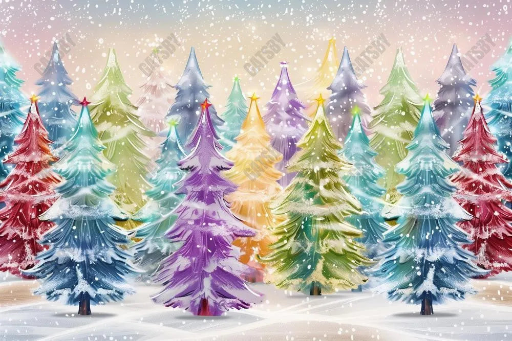 Magical Winter Rainbow Trees Photography Backdrop GBSX-99812 - Gatsby Backdrop